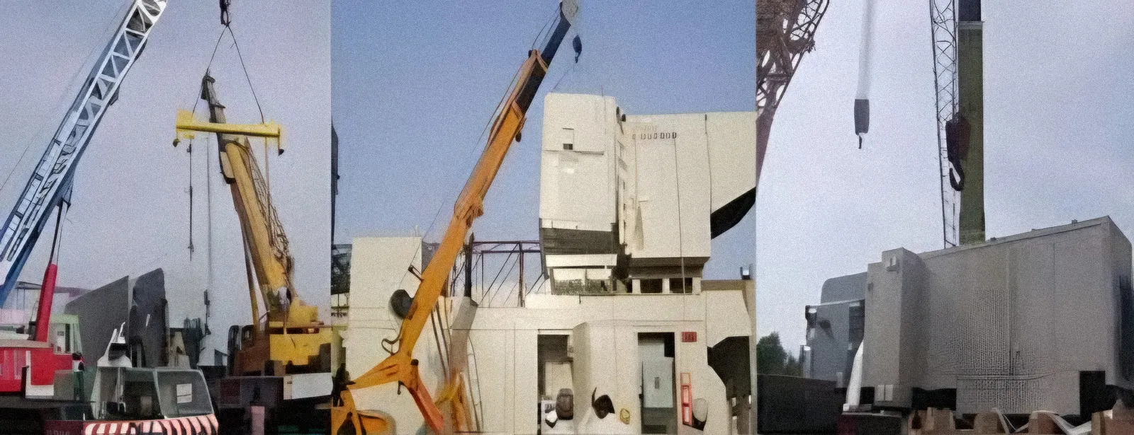 Cranes lifting heavy equipment into position during erection